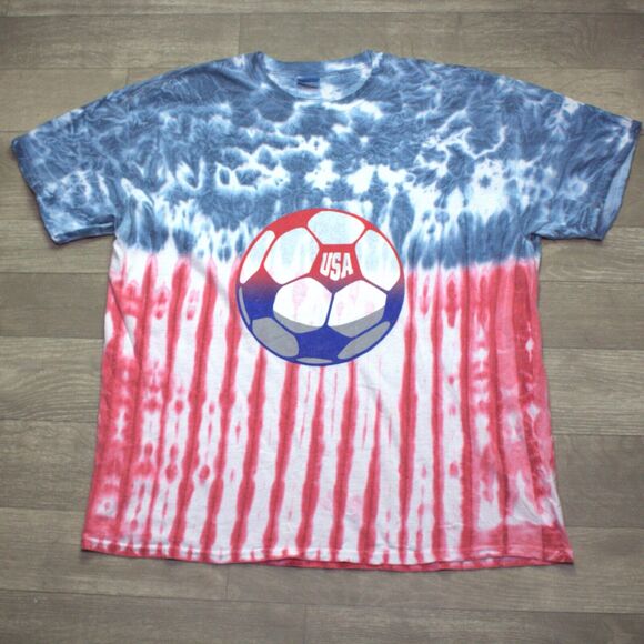 Vintage USA Soccer Football Tie-Dye T-Shirt White Red Blue Size XL - Picture 1 of 5